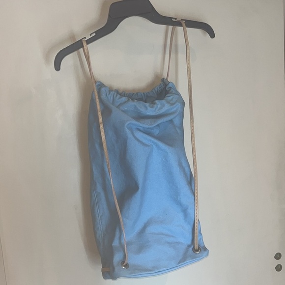 J. Crew Light Blue Cotton canvas & leather straps backpack / Bag preowned - Picture 4 of 7